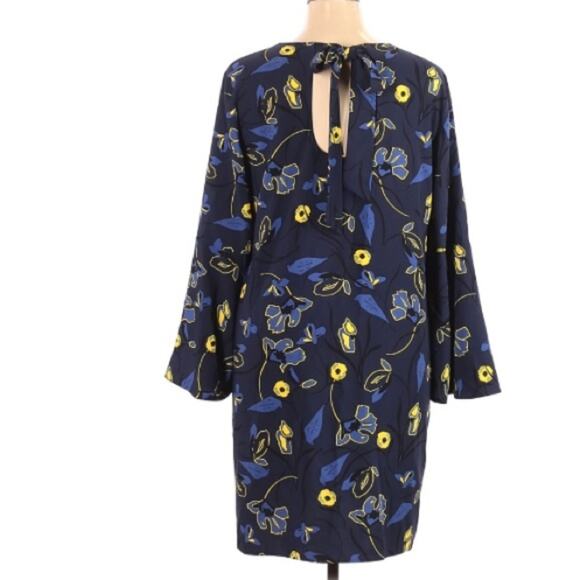Halogen Blue Floral Long Sleeve Keyhole Back Dress - Picture 2 of 7